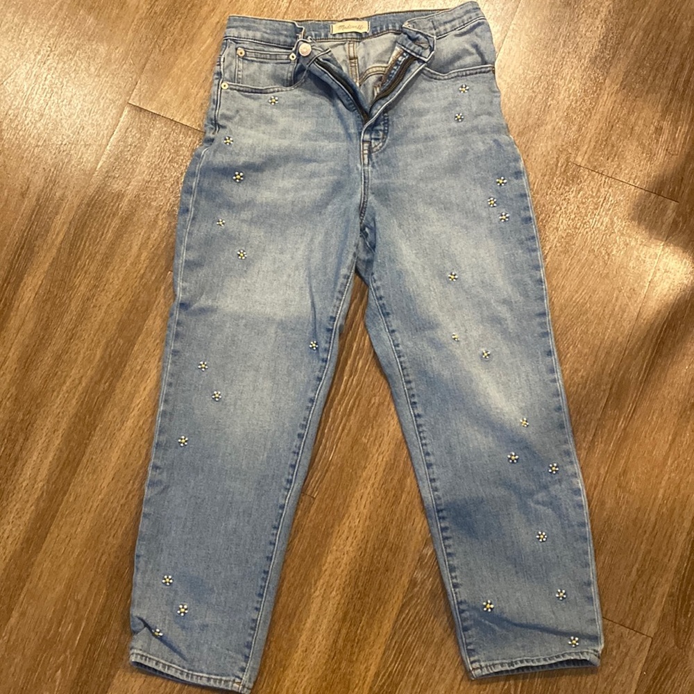 Madewell classic straight daisy embroidered jeans